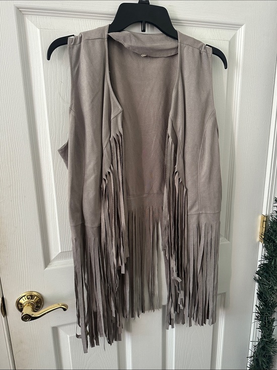 Other - Fringe Suede Vest Skirt Overlay in Taupe